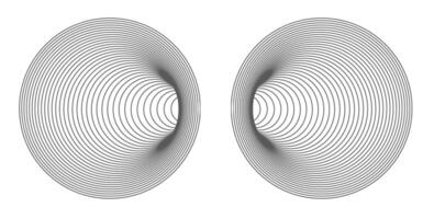 Symmetrical design of two mirrored circles with concentric black lines on a white background. vector