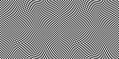 Seamless checkered pattern. Distorted optical illusion banner. Op art checkered curved pattern. vector