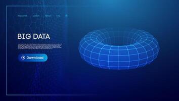 Torus tech chain link. Geometric background big data. perspective grid digital network. Futuristic abstract art. vector