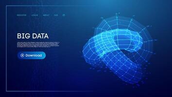 3D geometric structure visualizing big data with a download interface on dark background. vector