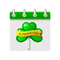 Calendar page for St.Patricks Day with Clover balloon for your postcard, sticker, design, print or invitation vector