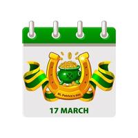 Calendar with Good luck symbols. Horseshoe, ribbon and potion with coins for your postcard, sticker, design, print or invitation vector