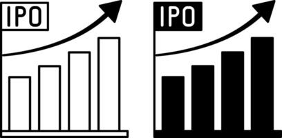 IPO Icons. Black and White Illustrations. Initial Public Sale of Shares of a Joint Stock Company. Rising Chart with Up Arrow. Stock Market Concept vector