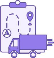 Colored Route Planning Icon. Illustration. Map with Geolocation and Moving Truck. Delivery Service. Logistics Concept vector