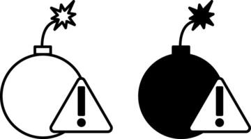 Risk Icons. Black and White Illustrations. Bomb with Burning Fuse and Danger Sign. Risk in Business. Stock Market Concept vector