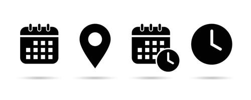 Calendar schedule date, location, and time icon set. vector