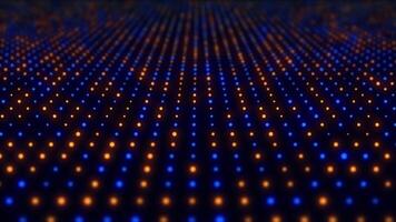 Technology background with a glowing grid of blinking blue and amber digital data lights. Network server concept. Full HD and looping tech animation. video