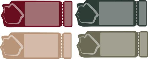 set of New Year coupons in different pastel colors with simple gingerbread house icons located on the right side, for different New Year discounts vector