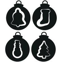 set of simple black silhouettes of New Year balls with different New Year icons, namely bell, tree and snowman icons, for different New Year decorations vector