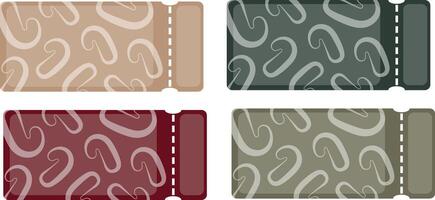 set of New Year's coupons in different pastel colors with New Year's candy icons arranged randomly, for New Year's and Christmas discounts vector