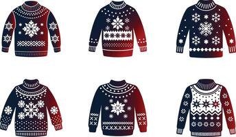 Six different sweaters with snowflakes on them vector