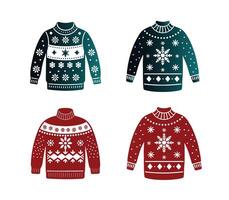 Four different ugly sweaters with snowflakes on them vector