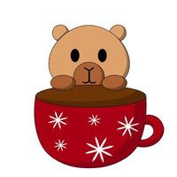 Cute Capybara with Christmas Cup in color vector