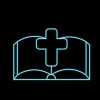 Open Book Bible with a cross in neon effect vector