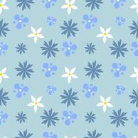 Seamless pattern with spring flowers on a blue background vector