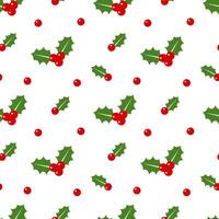 Seamless Christmas pattern with holly on white background vector