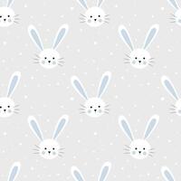 Seamless pattern with cute rabbits on a gray background vector