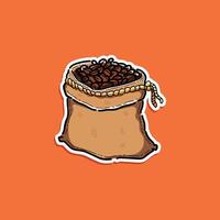 A stylized illustration of a burlap bag filled with coffee beans, displayed on a vibrant orange background, offering a cheerful and creative representation of a coffee theme. vector