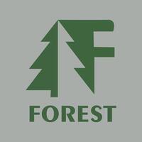 forest logo with an image of a tree and the letter F forming a geometric shape vector