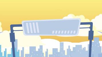 a cartoon of a city with a sign on it video