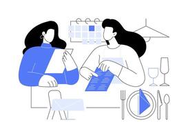 Discussing event menu isolated cartoon illustrations. vector