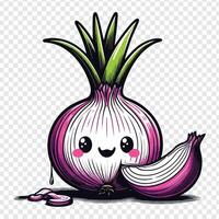 An onion with a smiley face and a cut in half vector