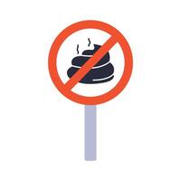 Prohibited Sign No shitting. Silhouette of stinky Poop crossed with a red line. Symbol Do not walk dogs. No excrement. Isolated on white background. Color image. Flat style. illustration. vector