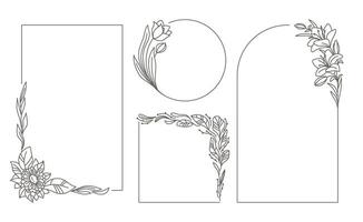 Elegant frames with hand drawn flowers and leaves. Design templates in line style. Backgrounds for wedding invitations, greeting cards, social networks vector