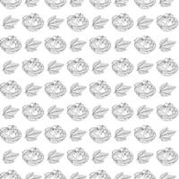 Cupcakes with currant berries in doodle style. Seamless pattern. vector
