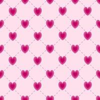 Seamless pattern of pink hearts on a Light pink background with a stencil pattern resembling threads sewn onto the leather. A romantic and decorative design. vector