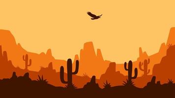 Landscape illustration of wild west desert with cacti and butte vector