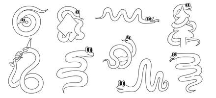 linear new year snakes set in doodle style vector