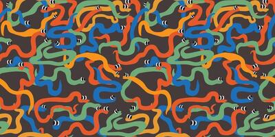 seamless pattern with snakes in doodle style on black background vector