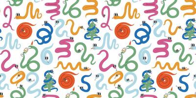 seamless pattern with snakes in doodle style on white background vector