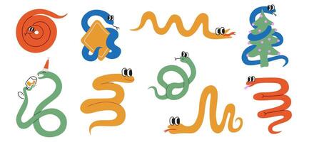 colored snakes new year set in doodle style vector