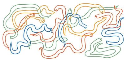 colored line snakes set in hand drawn style vector