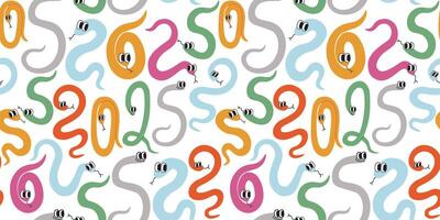 seamless pattern with snakes in 2025 number shapes in doodle style on white background vector