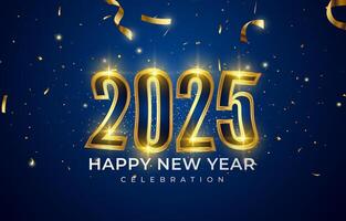 2025 happy new year template banner with modern 3d text effect and beautiful luxury shiny ornament abstract gradient blue background design vector