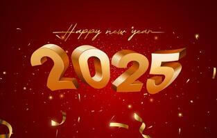 2025 happy new year template banner with modern 3d text effect and beautiful luxury shiny ornament abstract gradient red background design vector