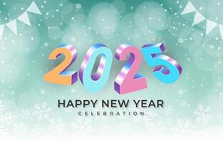 2025 happy new year template banner with modern 3d text sparkle effect and beautiful luxury shiny ornament abstract gradient blue background design vector