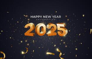2025 happy new year template banner with modern 3d text effect and beautiful luxury shiny ornament abstract gradient background design vector