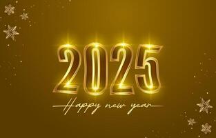 2025 happy new year template banner with modern 3d text effect and beautiful luxury shiny ornament abstract gradient golden background design vector