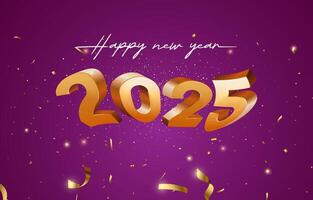 2025 happy new year template banner with modern 3d text effect and beautiful luxury shiny ornament abstract gradient purple background design vector