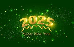 2025 happy new year template banner with modern 3d text sparkle effect and beautiful luxury shiny ornament abstract gradient green background design vector