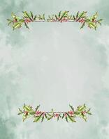 Watercolor Christmas green botanical frame, border with branches, leaves, red berries. New Year card template. Hand painted holiday composition of plants . Illustration for design, print, background. vector
