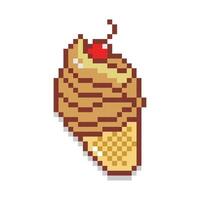 Pixel art of ice cream cone. Pixelated sundae ice cream. vector