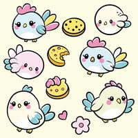Set of spring birds cartoon illustration in childish style Different birds vector