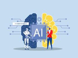 Partnership contact,Businessman matching cyborg idea or artificial intelligence technology futuristic, AI, with brain Machine future cooperation illustrator vector