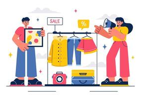 Swap Meet Design with Customers Exploring Antique and Vintage Shops in a Fun Marketplace vector