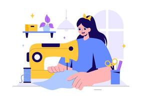 Fashion Designer Illustration with a Seamstress Creating Dresses in a Tailor Shop in Flat Style Background vector